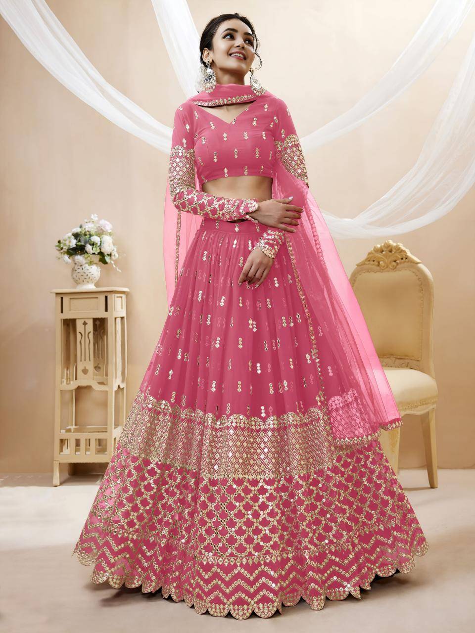 Expression vol 1 Georgette Pink Plus size lehenga choli wholesale